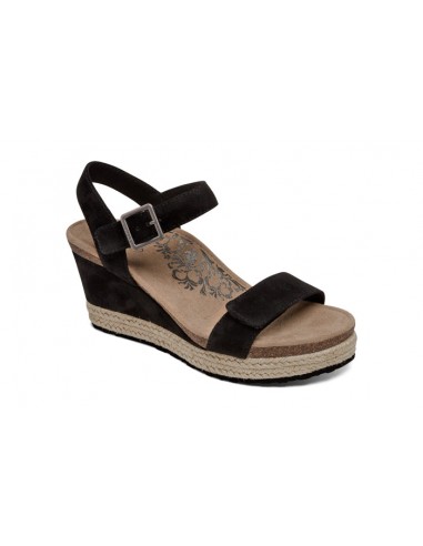 Womens Aetrex Sydney Quarter Strap Espadrille Wedge Black le des métaux précieux